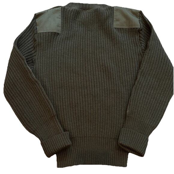 DSCP Sweater Valor Collection Military 38 Green Wool Pullover Elbow Patches - Picture 2 of 6